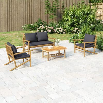 vidaXL 4 Piece Garden Lounge Set with Dark Grey Cushions Bamboo