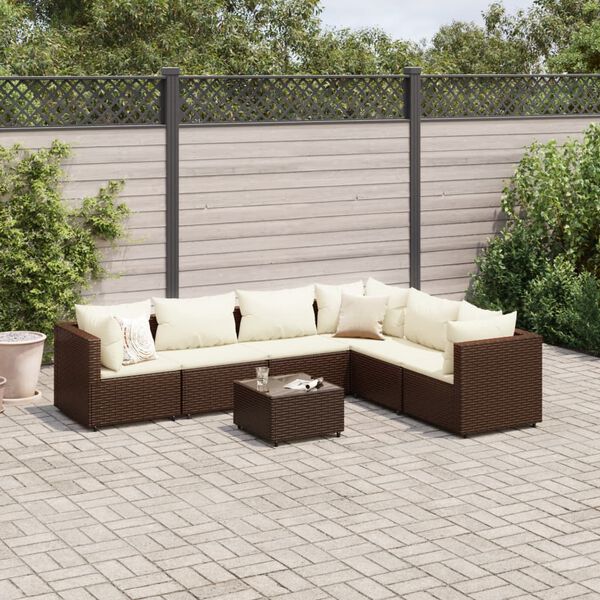 vidaXL 7 Piece Garden Lounge Set with Cushions Brown Poly Rattan