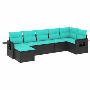 vidaXL 7 Piece Garden Sofa Set with Cushions Black Poly Rattan