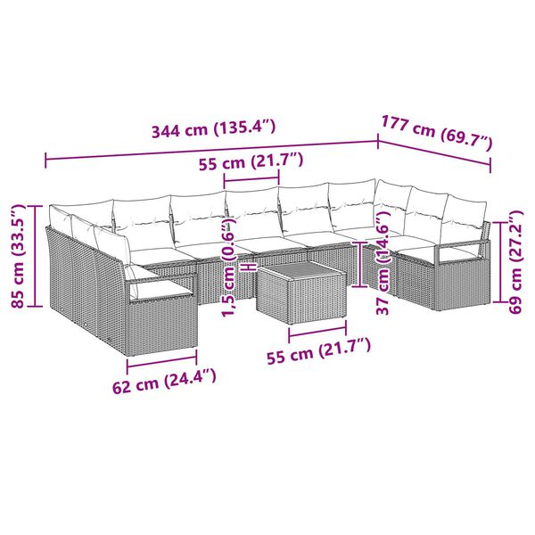 vidaXL Garden Sofa Set 11 pcs Black and turquoise