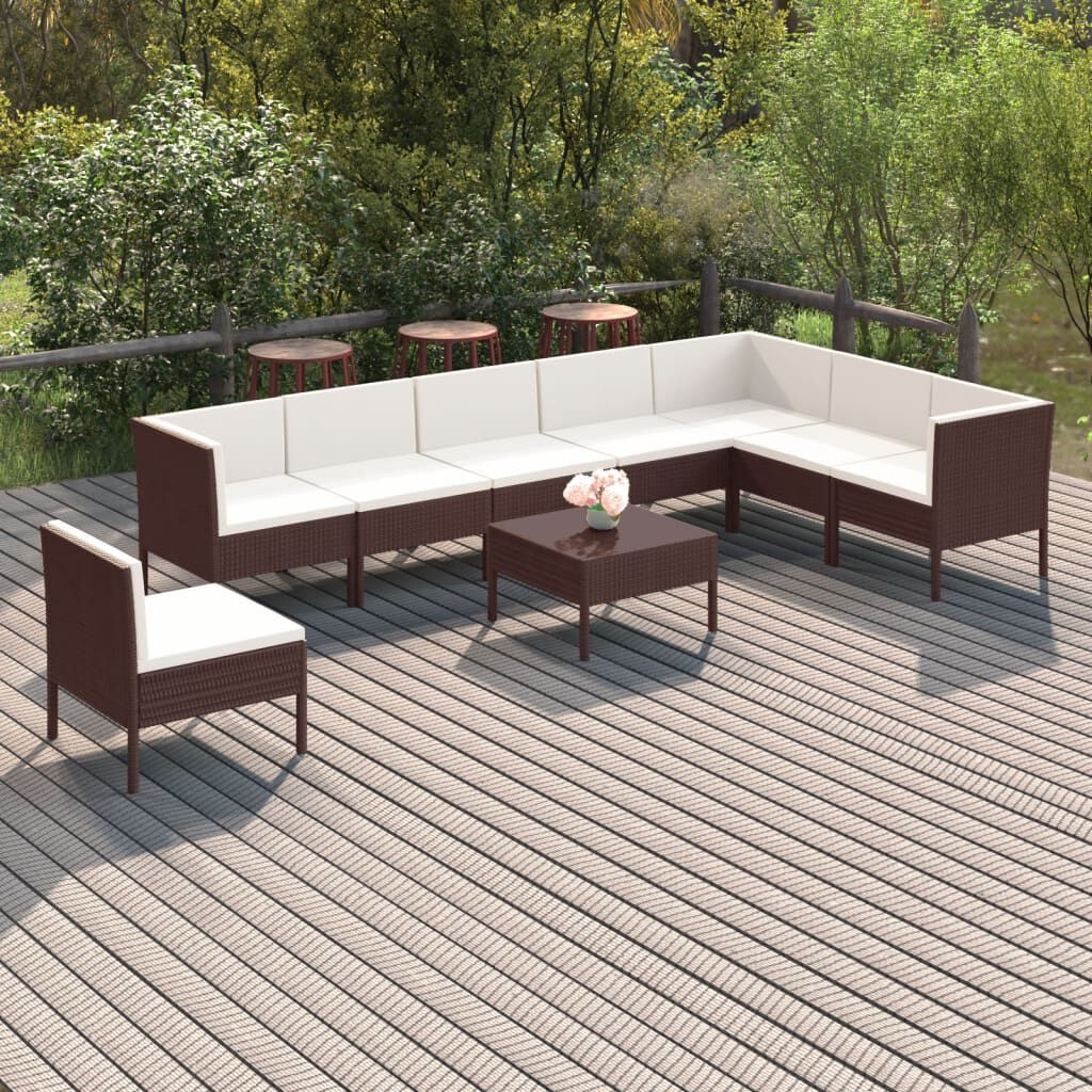 vidaXL 9 Piece Garden Lounge Set with Cushions Poly Rattan Brown