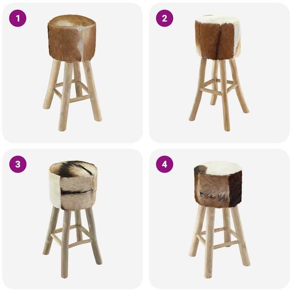 vidaXL Bar Stool Real Leather and Solid Teak Wood