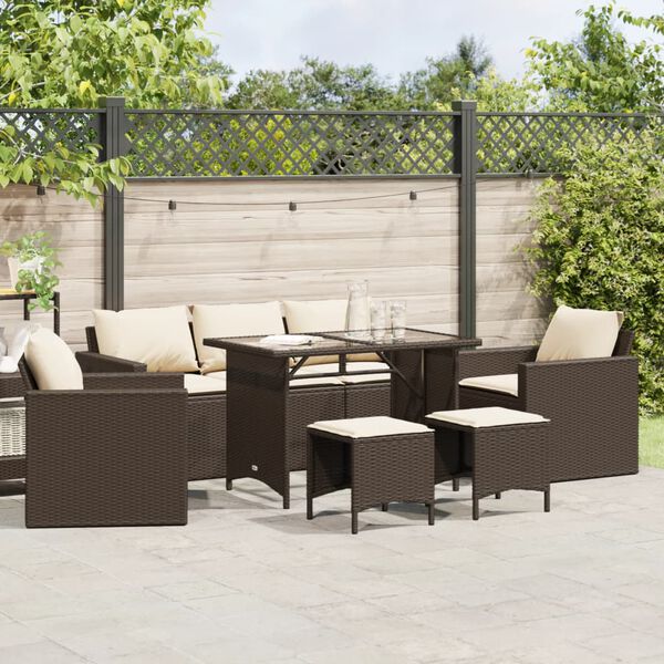 vidaXL 6 Piece Garden Sofa Set with Cushions Brown Poly Rattan