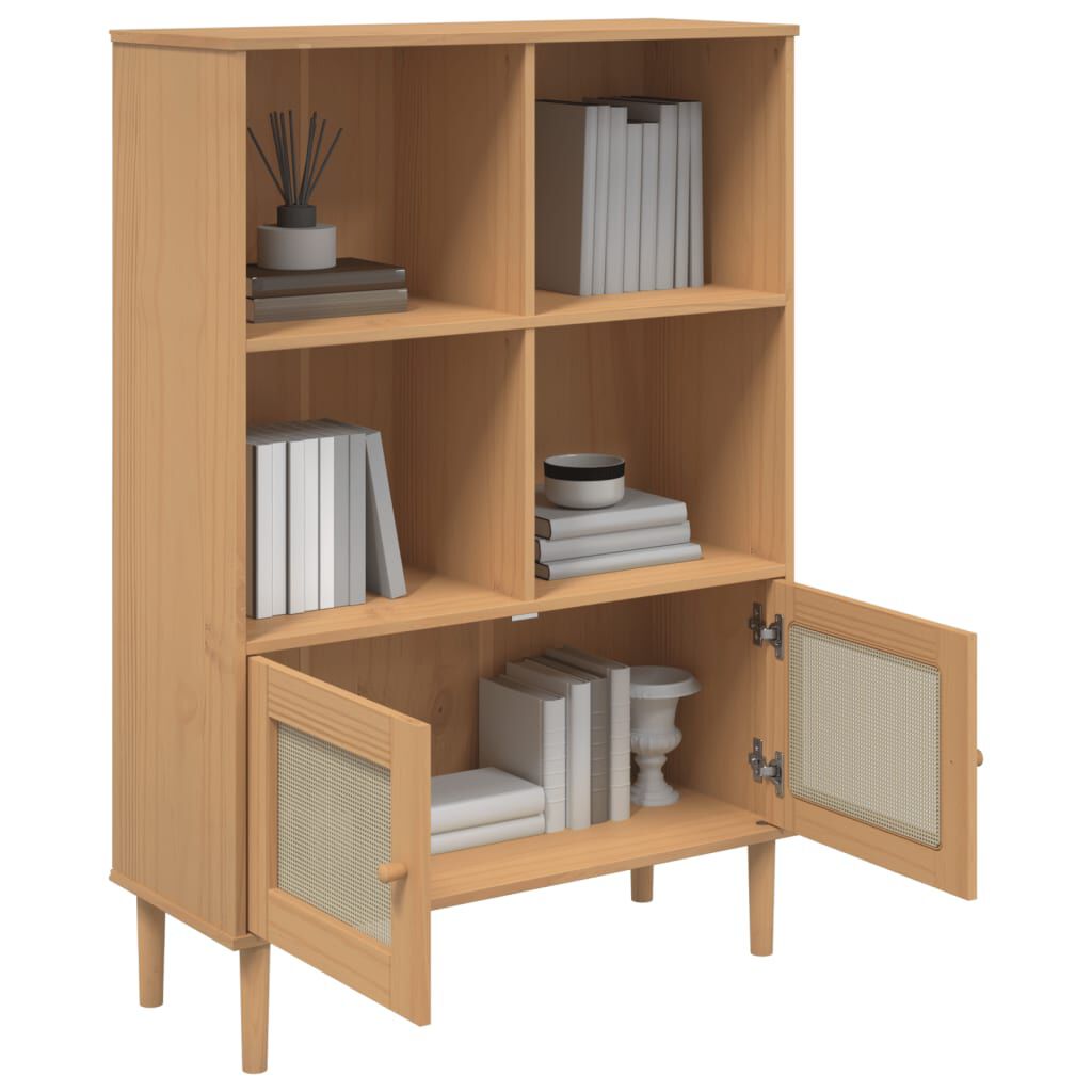 vidaXL Bookcase SENJA Rattan Look Brown 90x35x130 cm Solid Wood Pine