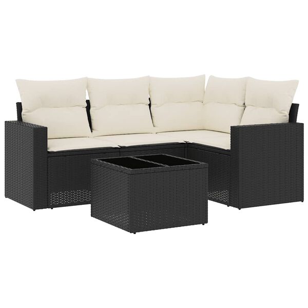 vidaXL 5 Piece Garden Sofa Set with Cushions Black Poly Rattan