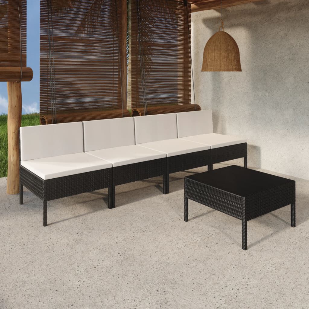 vidaXL 5 Piece Garden Lounge Set with Cushions Poly Rattan Black
