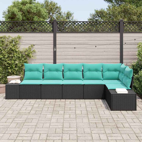 vidaXL Garden Sofa Set 6 pcs Black and Turquoise Poly Rattan