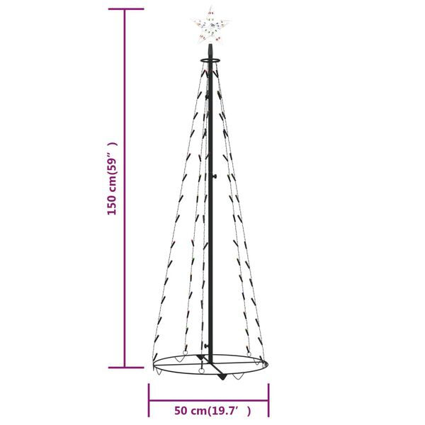 vidaXL Christmas Cone Tree Colourful 84 LEDs Decoration 50x150 cm