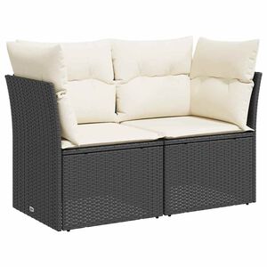 vidaXL Garden Sofa with Cushions 2-Seater Black Poly Rattan