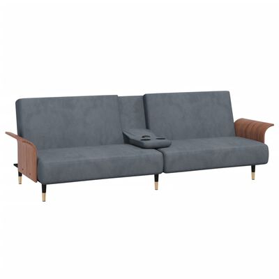 vidaXL Sofa Bed with Cup Holders Dark Grey Velvet