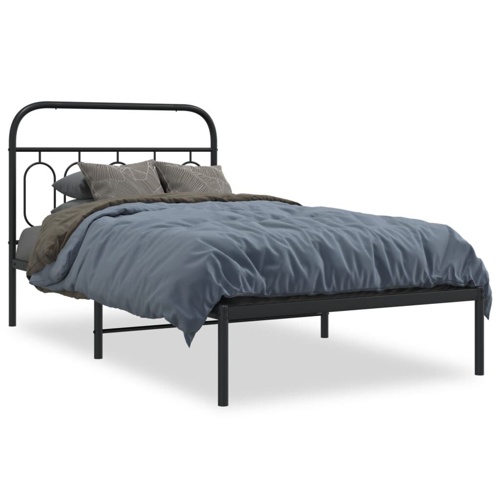 vidaXL Metal Bed Frame without Mattress with Headboard Black 100x200cm