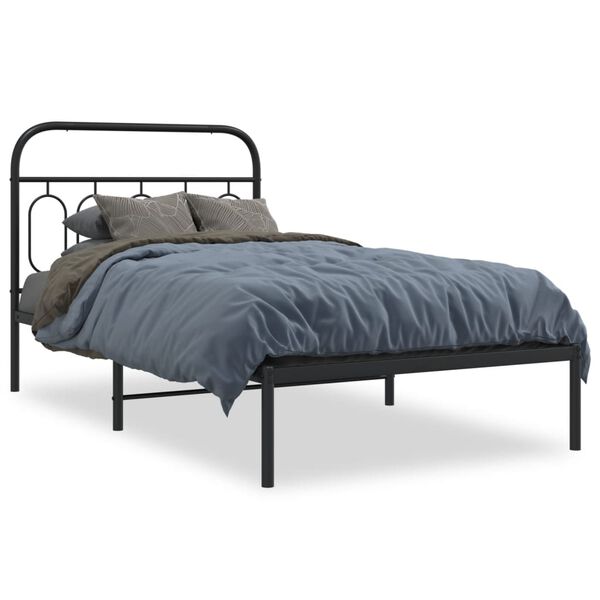vidaXL Metal Bed Frame without Mattress with Headboard Black 100x200cm