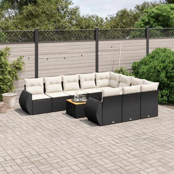 vidaXL 11 Piece Garden Sofa Set with Cushions Black Poly Rattan