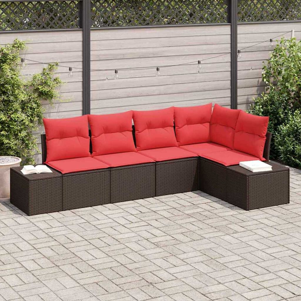 vidaXL Garden Sofa Set with Cushion 5 pcs Brown Poly rattan
