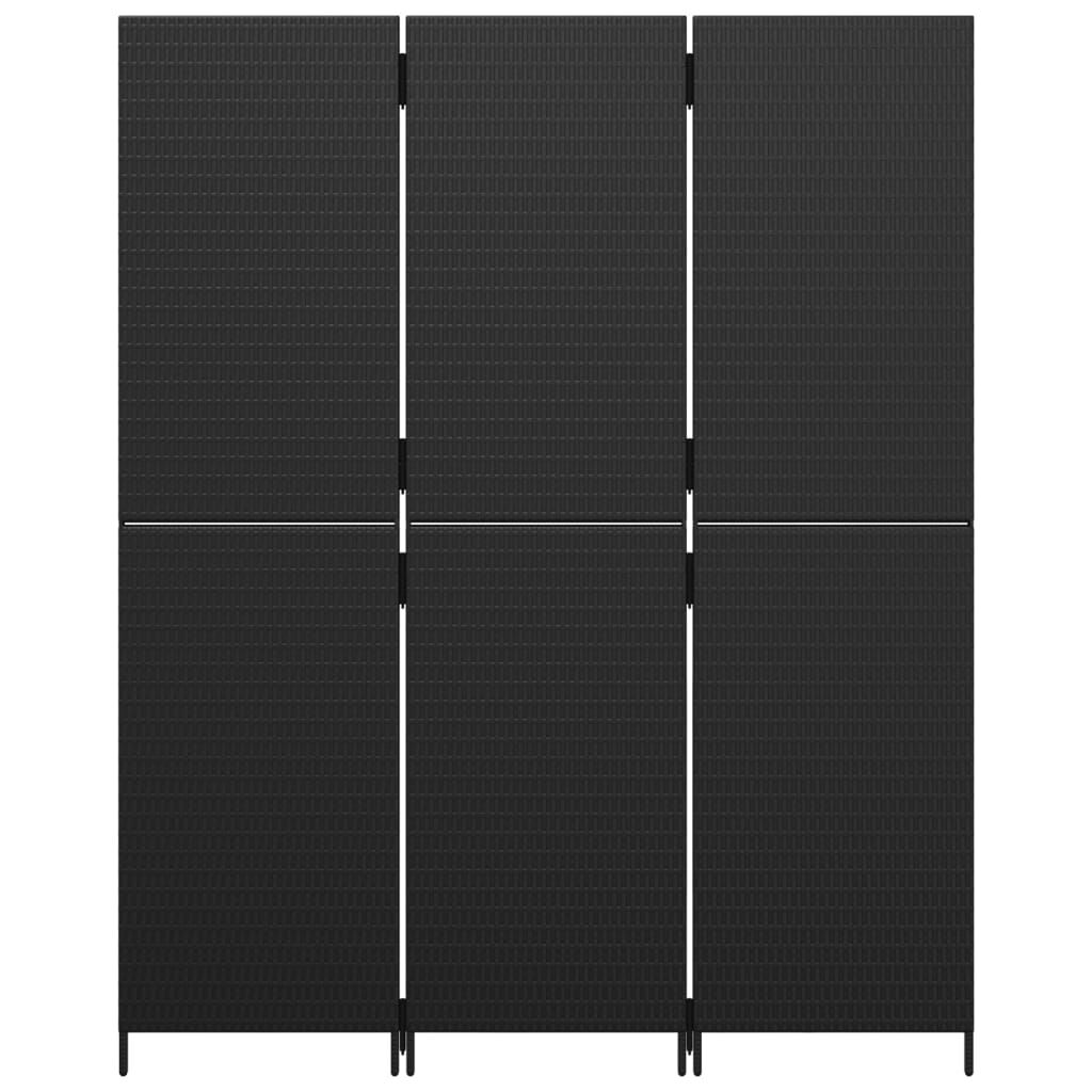 vidaXL Room Divider 3 Panels Black Poly Rattan