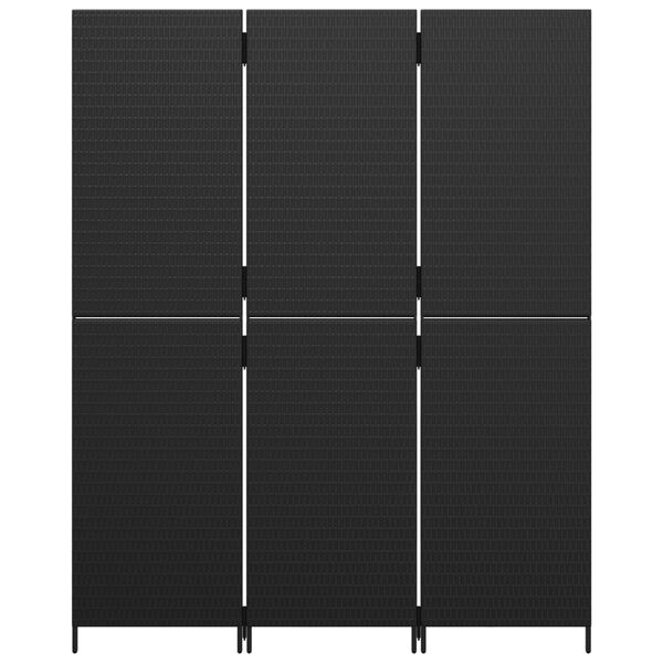 vidaXL Room Divider 3 Panels Black Poly Rattan