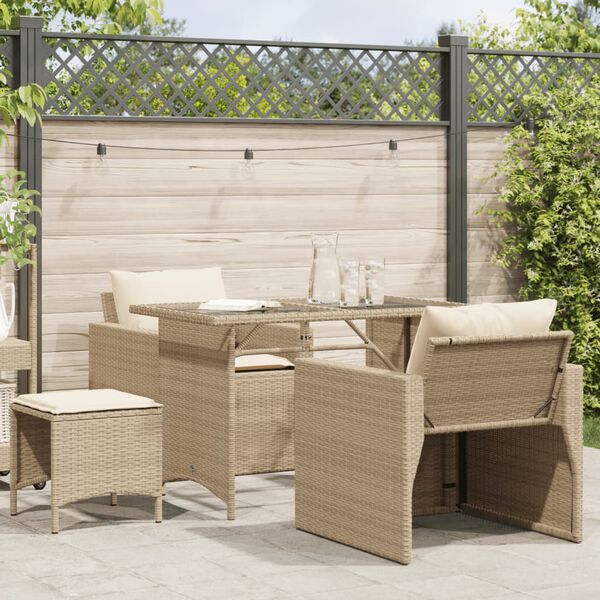 vidaXL 4 Piece Garden Sofa Set with Cushions Beige Poly Rattan
