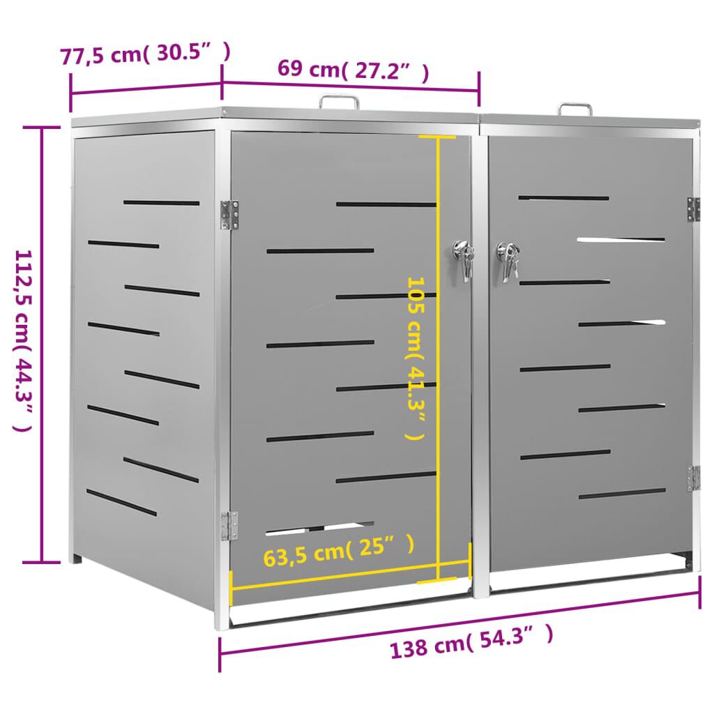 vidaXL Double Wheelie Bin Shed 138x77.5x112.5 cm Stainless Steel
