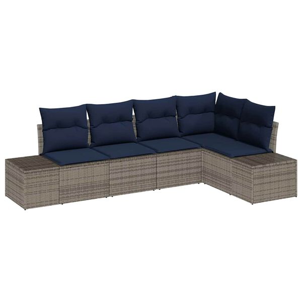 vidaXL Garden Sofa Set with Cushion 5 pcs Grey Poly Rattan