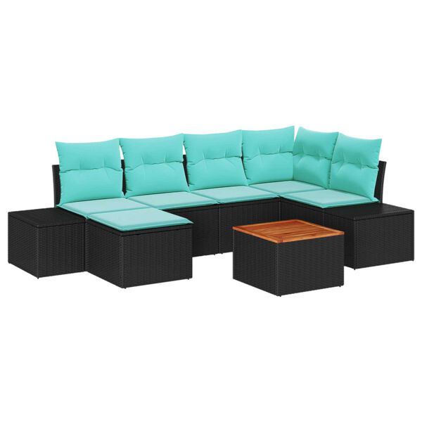 vidaXL Garden Sofa Set 7 pcs Black, turquoise