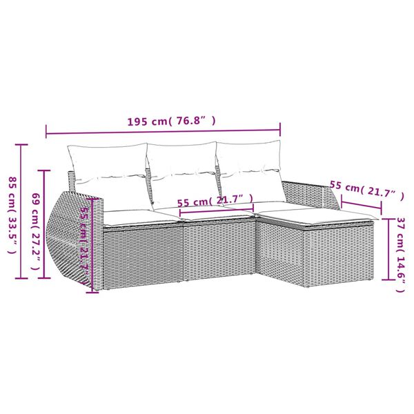 vidaXL 4 Piece Garden Sofa Set with Cushions Black Poly Rattan