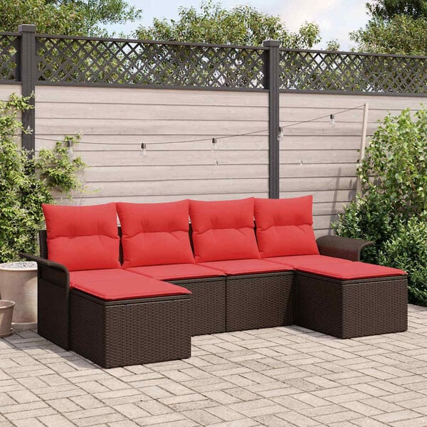 vidaXL Garden Sofa Set with Cushion 6 pcs Brown Poly Rattan
