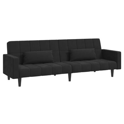 vidaXL 2-Seater Sofa Bed with Two Pillows Black Velvet