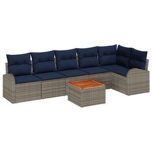 vidaXL Garden Sofa Set with Cushion 7 pcs Grey Poly Rattan