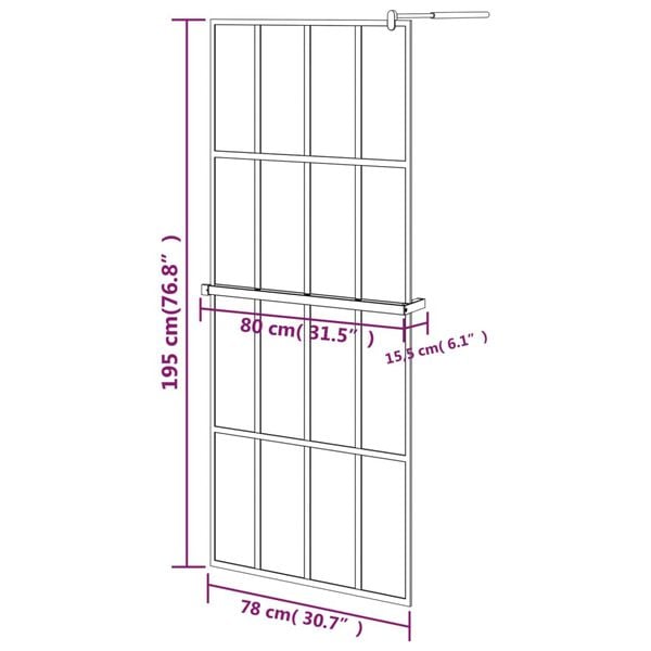 vidaXL Walk-in Shower Wall with Shelf Black 80x195 cm ESG Glass&Aluminium
