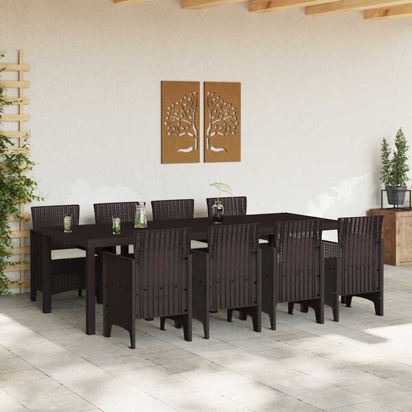 vidaXL Garden Dining Set 9 pcs Brown Polt rattan