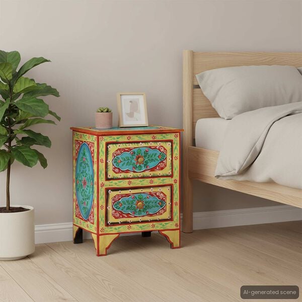 vidaXL Hand Painted bedside Cabinet 40x30x50 cm Solid Mango Wood