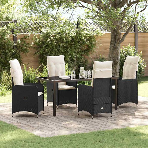 vidaXL Garden Dining Set with Cushion 5 pcs Black Poly Rattan