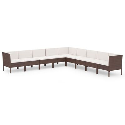 vidaXL 9 Piece Garden Lounge Set with Cushions Poly Rattan Brown