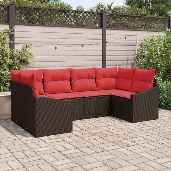 vidaXL Sofa Set with Cushion 6 pcs Brown Poly Rattan