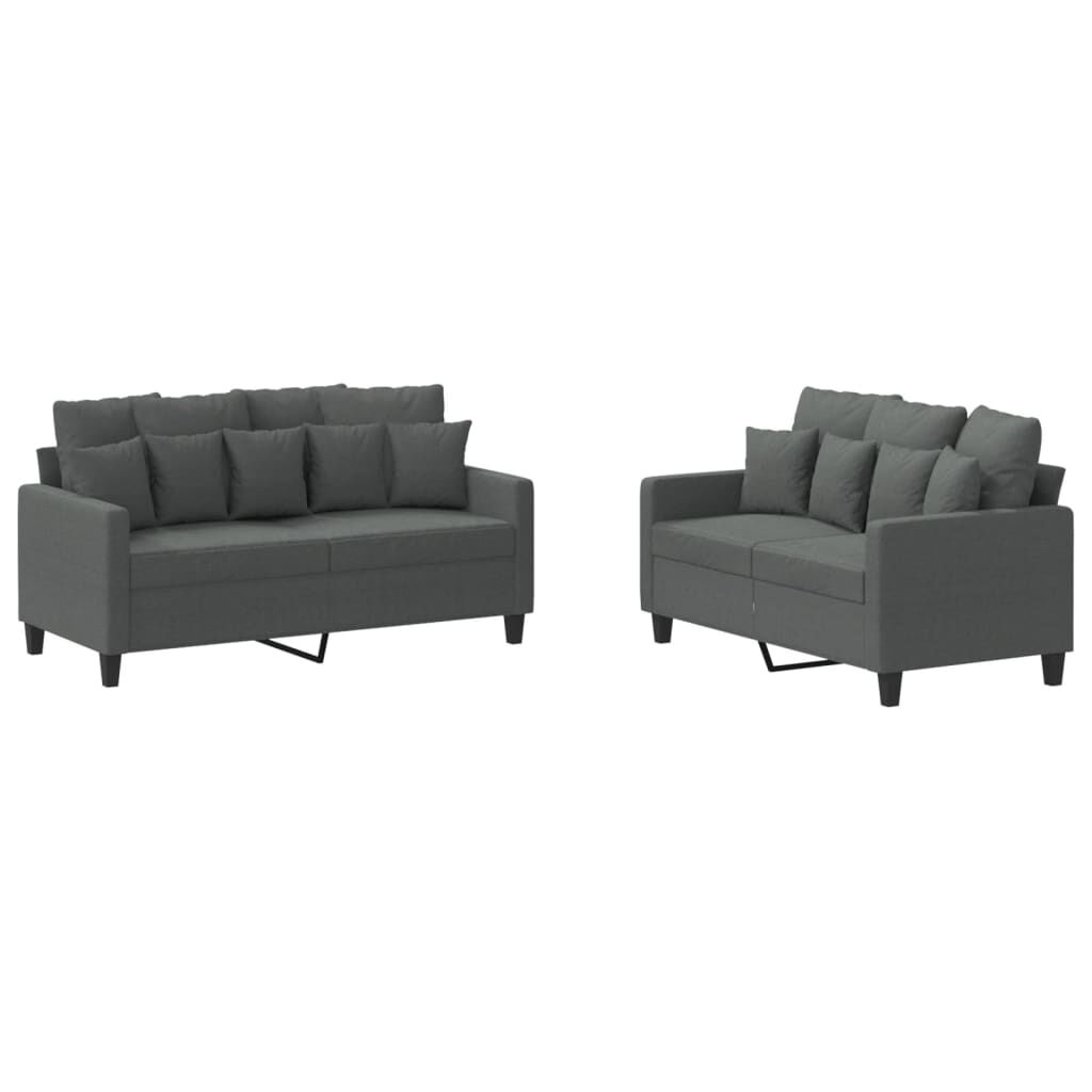 vidaXL 2 Piece Sofa Set with Cushions Dark Grey Fabric