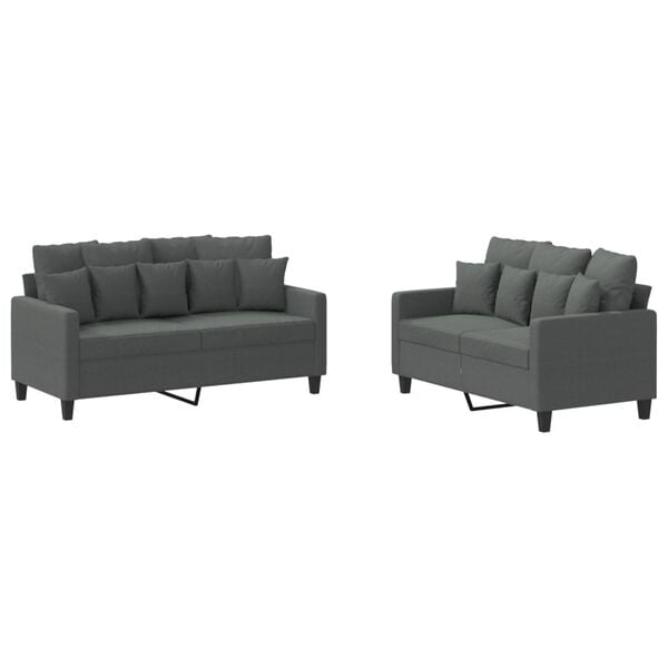 vidaXL 2 Piece Sofa Set with Cushions Dark Grey Fabric