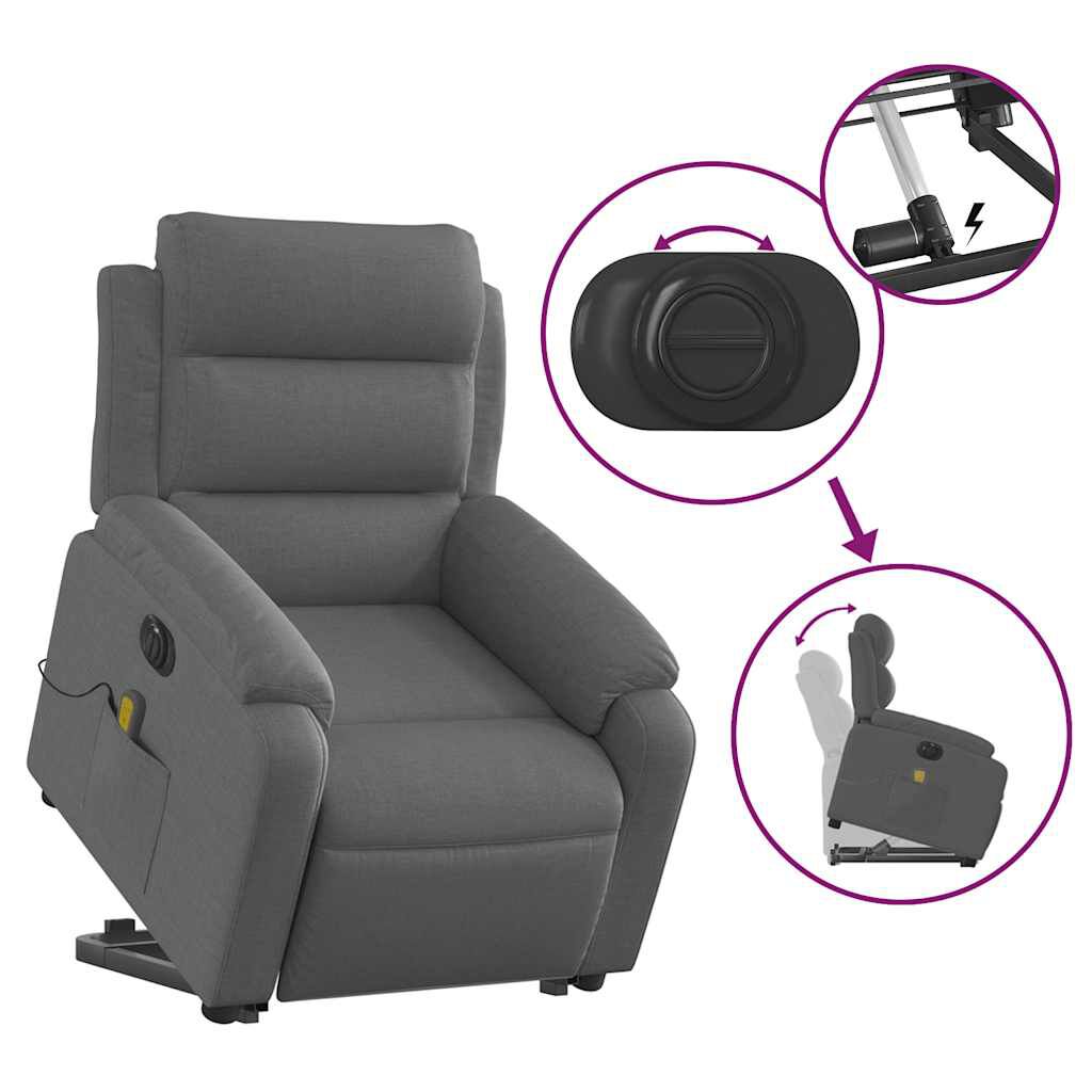 vidaXL Electric Stand up Massage Recliner Chair Dark Grey Fabric