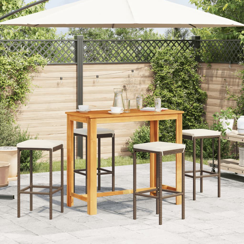 vidaXL 5 Piece Garden Bar Set Brown Solid Wood Acacia and Poly Rattan