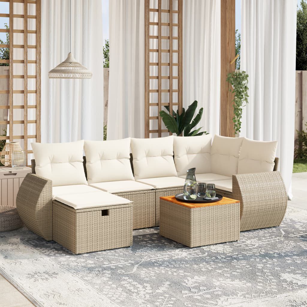 vidaXL 7 Piece Garden Sofa Set with Cushions Beige Poly Rattan