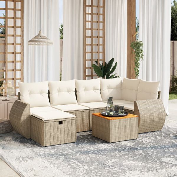 vidaXL 7 Piece Garden Sofa Set with Cushions Beige Poly Rattan