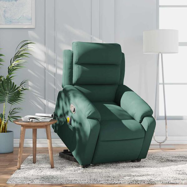vidaXL Stand up Massage Recliner Chair Dark Green Velvet