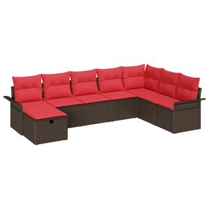 vidaXL Garden Sofa Set with Cushion 8 pcs Brown and Red Poly Rattan