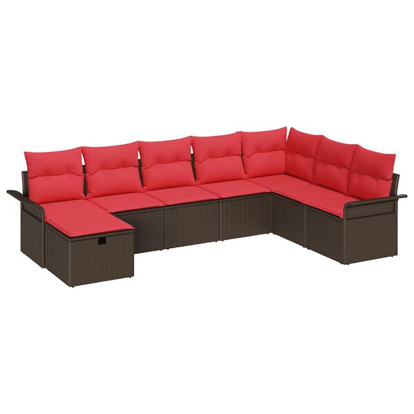 vidaXL Garden Sofa Set with Cushion 8 pcs Brown and Red Poly Rattan