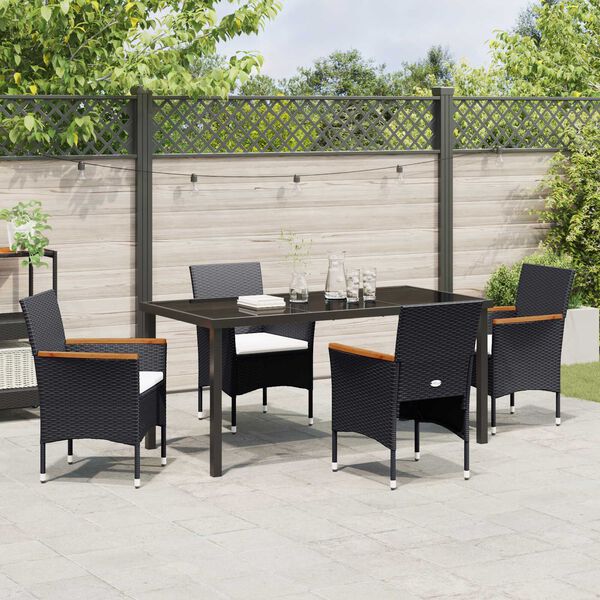 vidaXL Garden Dining Set with Cushion 5 pcs Black Poly Rattan