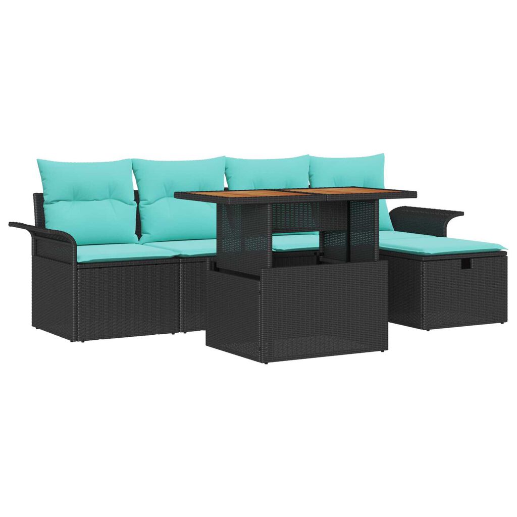 vidaXL 6 Piece Garden Sofa Set with Cushions Black Poly Rattan
