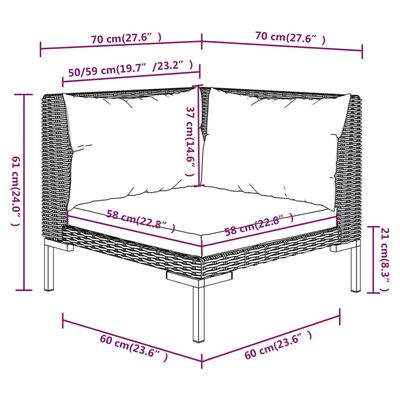 vidaXL Garden Sofas 2pcs with Cushions Half Round Poly Rattan