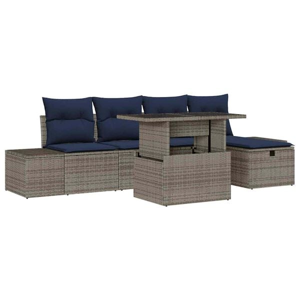 vidaXL Garden Sofa Set with Cushion with Storage 6 pcs Poly Rattan