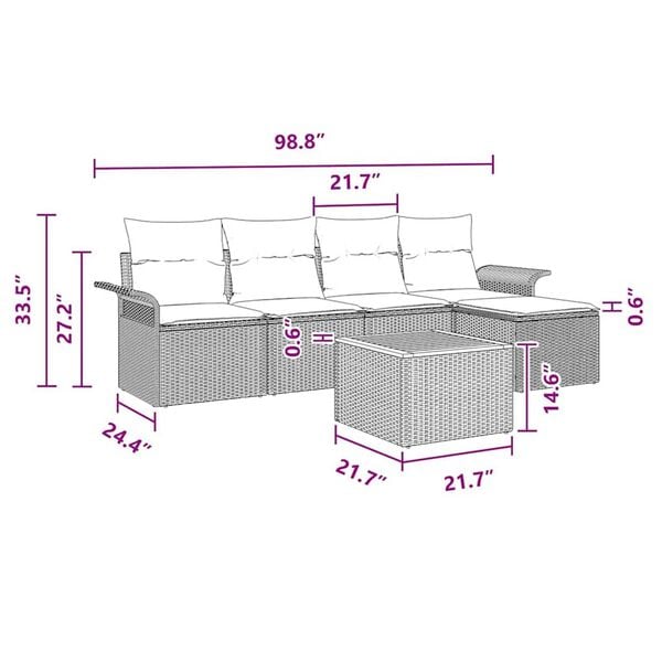 vidaXL Garden Sofa Set 6 pcs Black Poly rattan