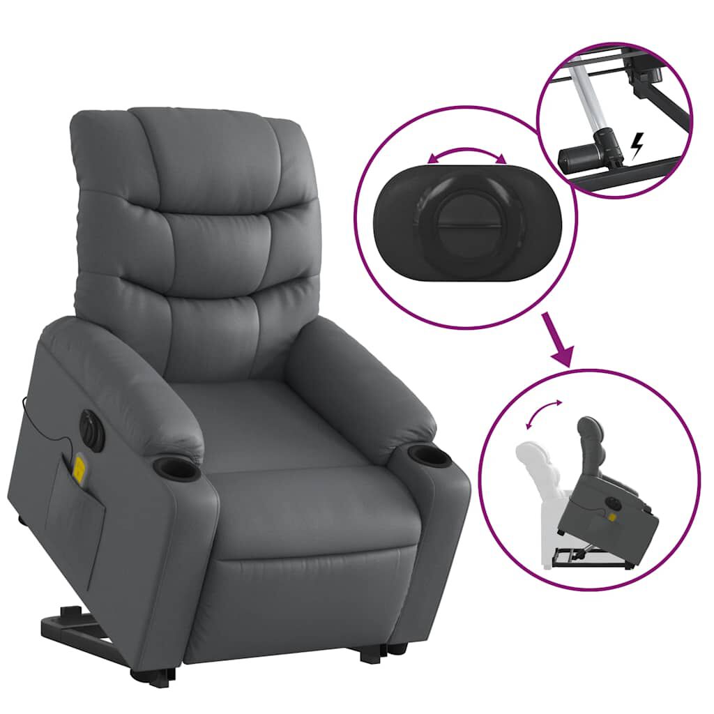 vidaXL Electric Stand up Massage Recliner Chair Grey Faux Leather