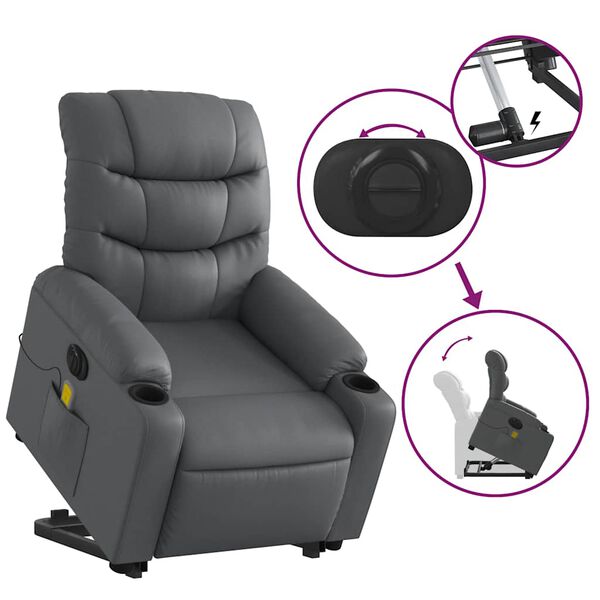 vidaXL Electric Stand up Massage Recliner Chair Grey Faux Leather